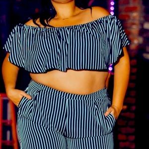 Plus size Stripes navy blue set